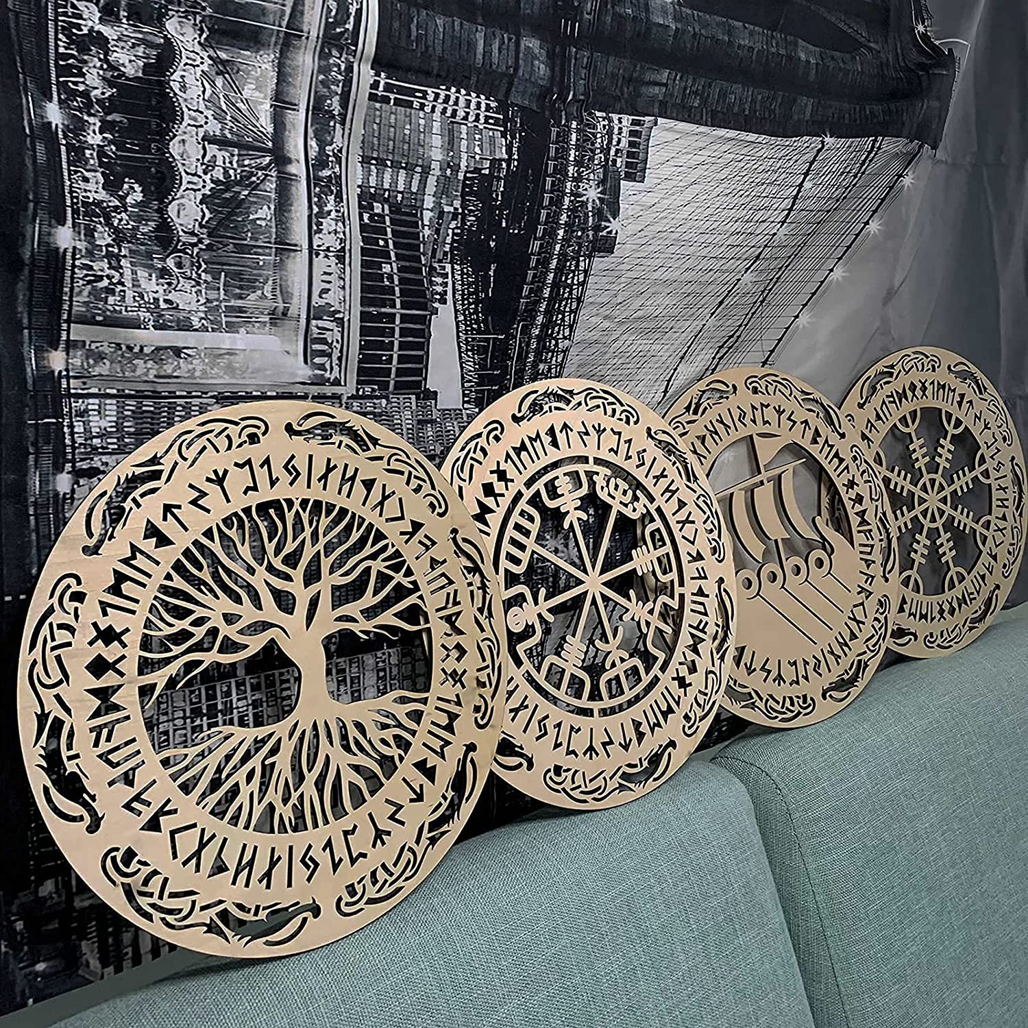 Buy 4 Pieces Viking Wooden Wall Decor Tree Of Life Wall Art Nordic